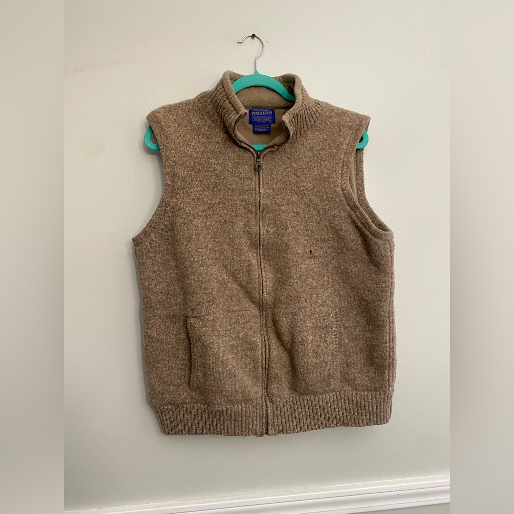 Pendleton Fleece Lined 100% Shetland Wool Full Zip Vest Men's Sz L Read Descrip